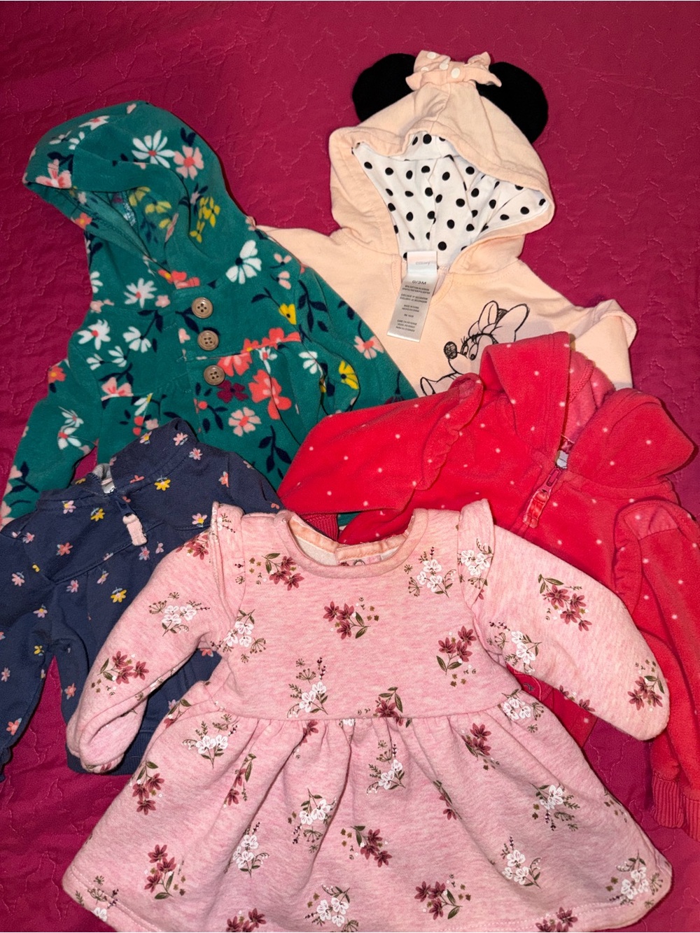 Mixed Baby Girls Hoodies & Floral Dress - Pink, Green, Red, Navy, Cream